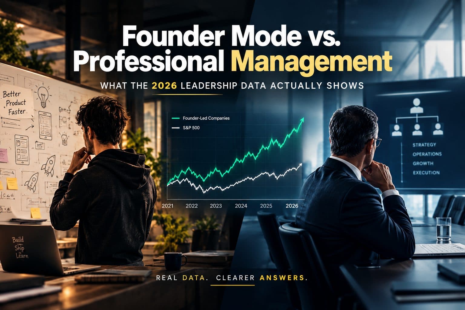 Chart comparing stock returns of founder-led companies versus companies where the founder-CEO departed